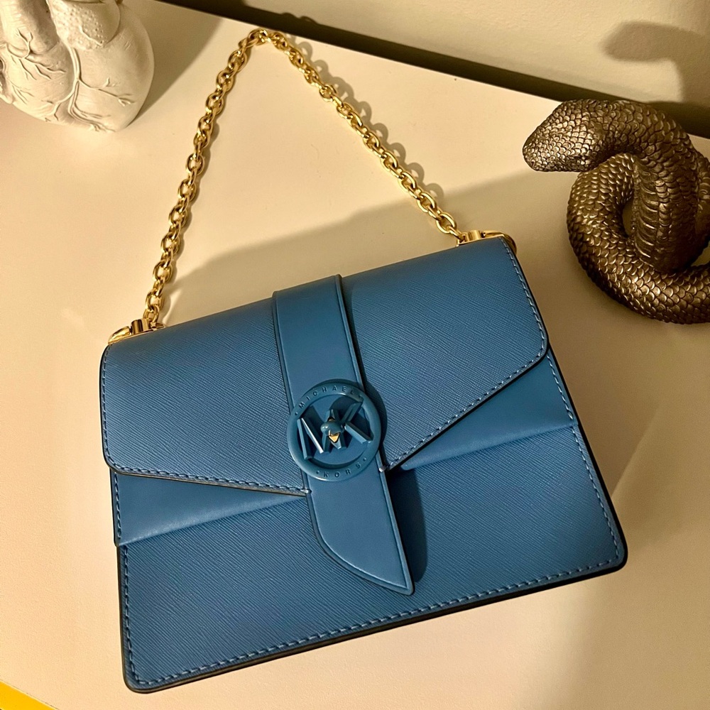 Michael Kors Light Blue Small Greenwich Saffiano Crossbody Bag